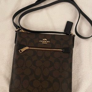 Coach Rowan File Bag, Brown w/black lettering